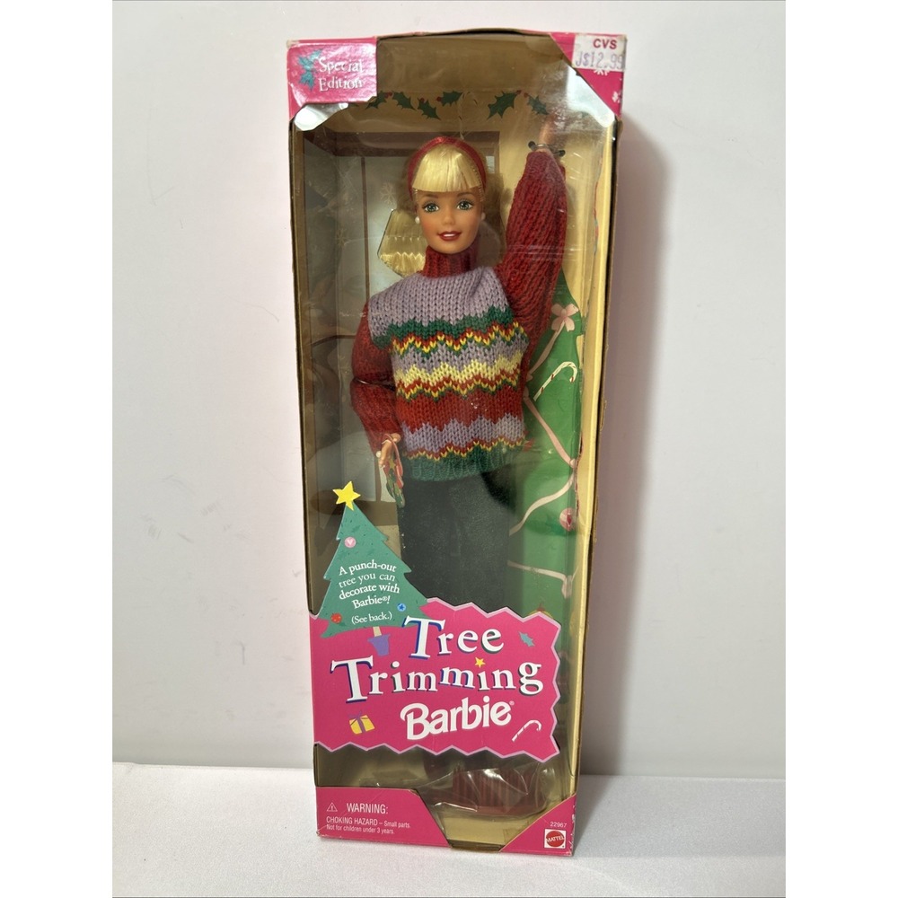Vintage 1998 Tree Trimming Barbie Mattel New In Box Christmas Y2K Retro